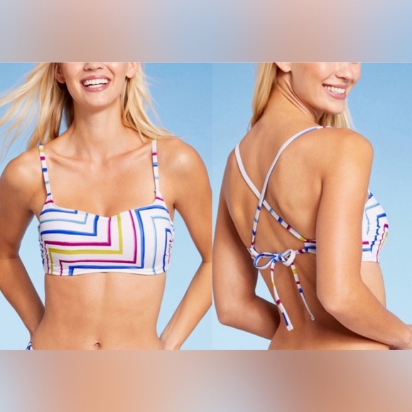 Shade & Shore White Geometric Pattern Light Lift Bikini Top 32B - Picture 1 of 10